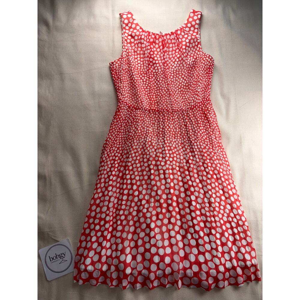 Trina Turk Millicent Pleated Midi Dress Red White Polka Dot Womens Fit Flare 6